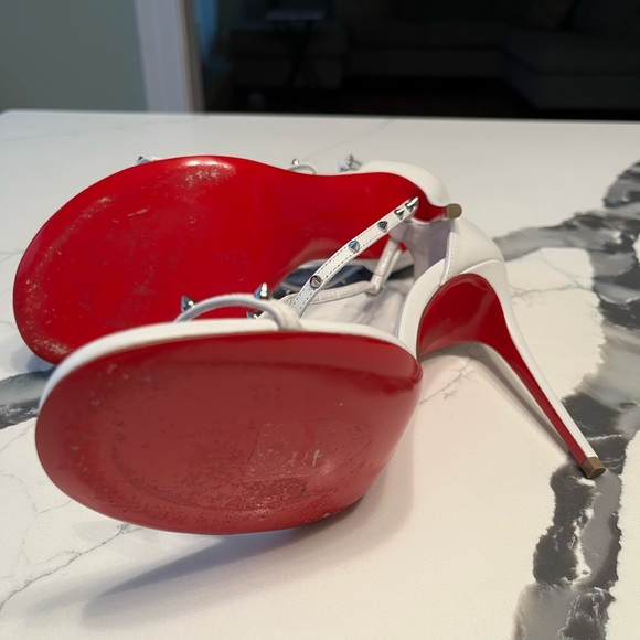 CHRISTIAN LOUBOUTIN Riojana Spikes 100 Leather Sandals in White Size 38 1/2 - Picture 5 of 6